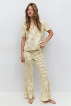 Online Gina Tricot Gingham seersucker shirt Geel