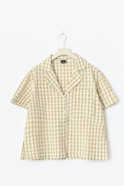 Online Gina Tricot Gingham seersucker shirt Geel
