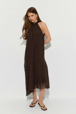 Online Gina Tricot Halterneck asymmetric dress Bruin