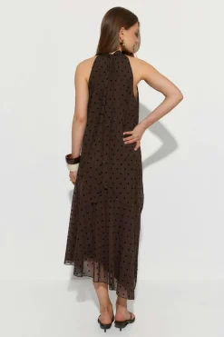 Online Gina Tricot Halterneck asymmetric dress Bruin
