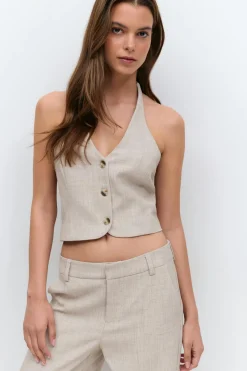 Gina Tricot Halterneck tailored vest Beige