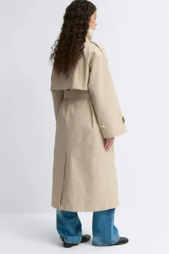 Gina Tricot High neck cotton trench coat Beige