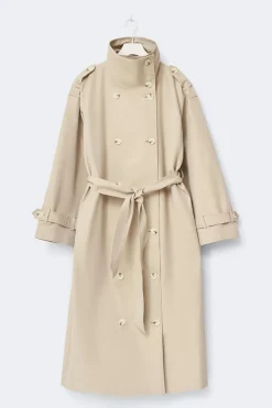 Gina Tricot High neck cotton trench coat Beige