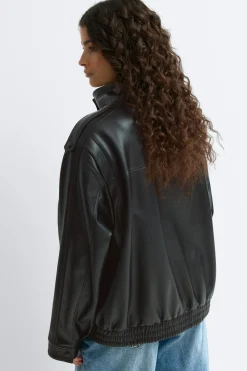 New Gina Tricot High neck pu jacket Zwart