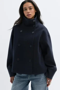 Hot Gina Tricot High neck short felt jacket Blauw