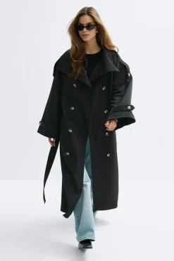 Online Gina Tricot High neck trench coat Zwart