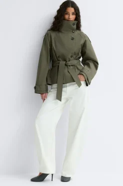Clearance Gina Tricot High neck trench jacket Groen