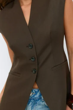 Gina Tricot High neck vest Bruin