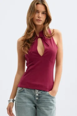 New Gina Tricot Keyhole tie top Paars