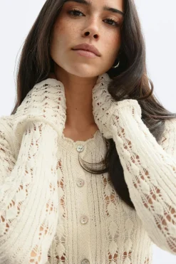 Hot Gina Tricot Knitted crochet dress Wit