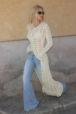 Hot Gina Tricot Knitted crochet dress Wit