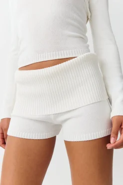 Outlet Gina Tricot Knitted folded down shorts Wit