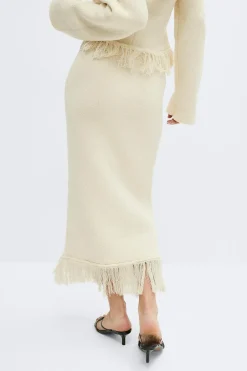 Discount Gina Tricot Knitted fringe skirt Wit