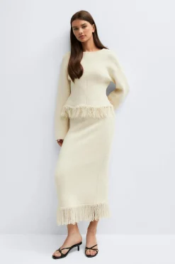Discount Gina Tricot Knitted fringe skirt Wit