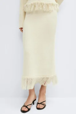 Discount Gina Tricot Knitted fringe skirt Wit