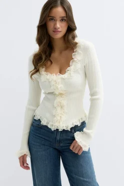 Discount Gina Tricot Knitted lace cardigan Wit