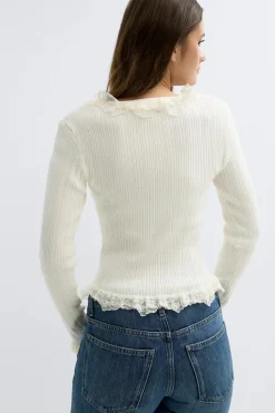 Discount Gina Tricot Knitted lace cardigan Wit