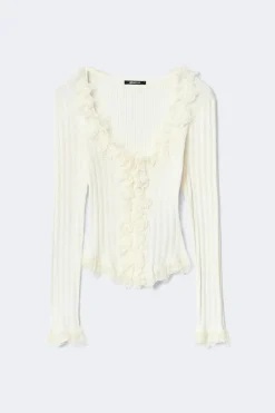 Discount Gina Tricot Knitted lace cardigan Wit