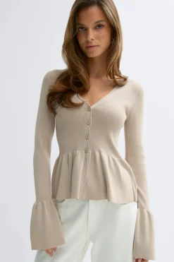 New Gina Tricot Knitted peplum cardigan Beige