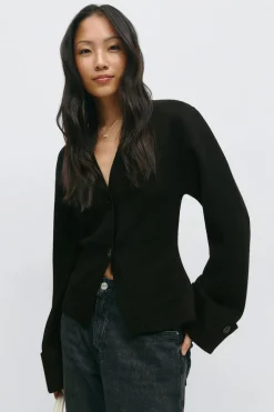 Outlet Gina Tricot Knitted sculptured cardigan Zwart