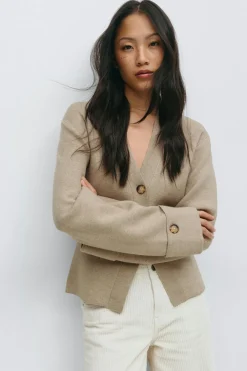 Clearance Gina Tricot Knitted sculptured cardigan Beige