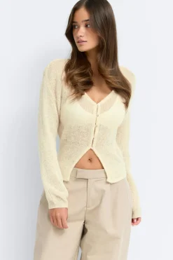 New Gina Tricot Knitted sheer cardigan Geel