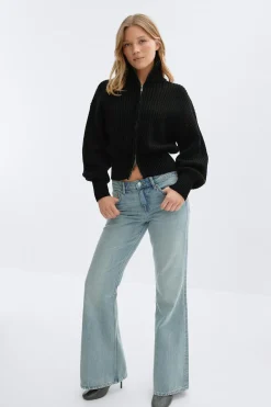 Discount Gina Tricot Knitted zip cardigan Zwart
