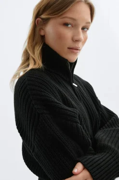 Discount Gina Tricot Knitted zip cardigan Zwart