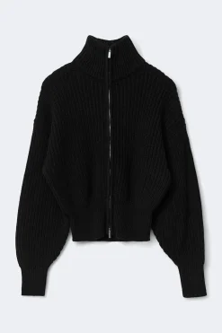 Discount Gina Tricot Knitted zip cardigan Zwart