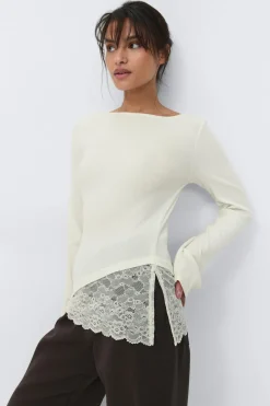 Gina Tricot Lace detail boatneck top Wit