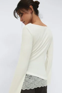 Gina Tricot Lace detail boatneck top Wit
