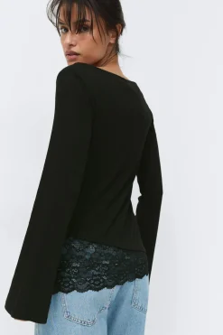 Hot Gina Tricot Lace detail boatneck top Zwart