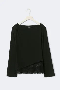 Hot Gina Tricot Lace detail boatneck top Zwart