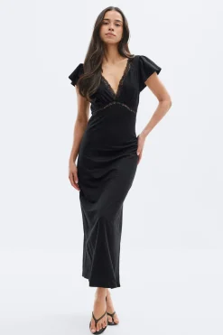 Discount Gina Tricot Lace detail midi dress Zwart
