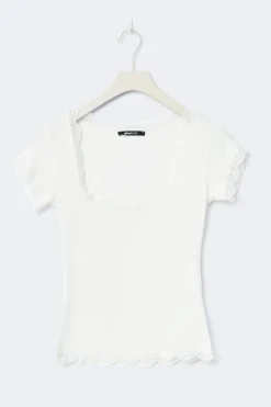 Discount Gina Tricot Lace detail scoop neck top Wit