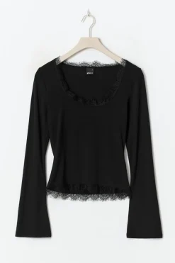Outlet Gina Tricot Lace detail scoop neck top Zwart