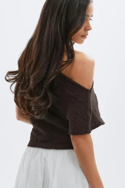 Outlet Gina Tricot Lace dropped shoulder top Bruin