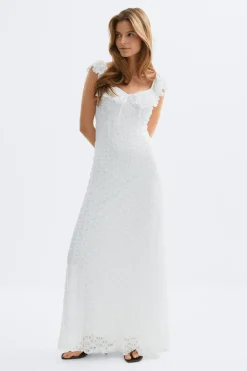 Outlet Gina Tricot Lace frill maxi dress Wit