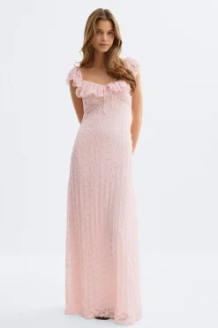 Sale Gina Tricot Lace frill maxi dress Roze