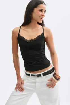 New Gina Tricot Lace strap singlet Zwart