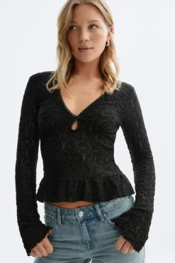 Best Gina Tricot Lace v-neck top Zwart