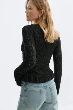 Best Gina Tricot Lace v-neck top Zwart