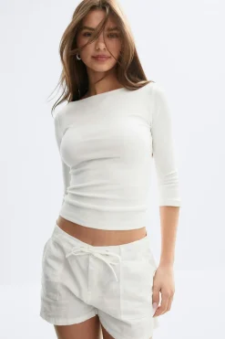 Discount Gina Tricot Linen blend mini cargo shorts Wit