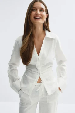 Online Gina Tricot Linen blend shirt Wit