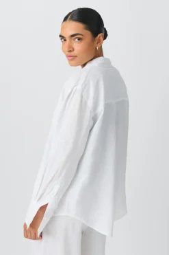 Online Gina Tricot Linen blend shirt Wit