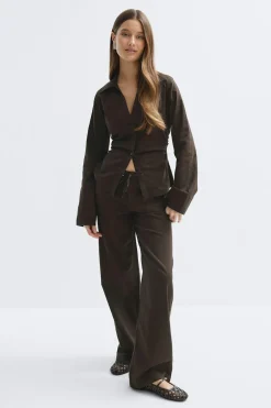 Outlet Gina Tricot Linen blend shirt Bruin
