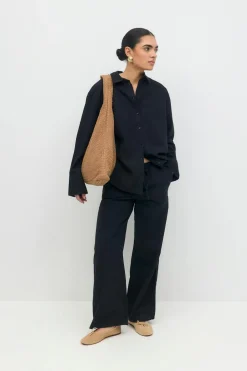 Discount Gina Tricot linen blend trousers Zwart