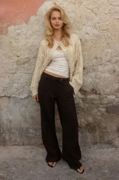 Sale Gina Tricot Linen blend trousers Bruin