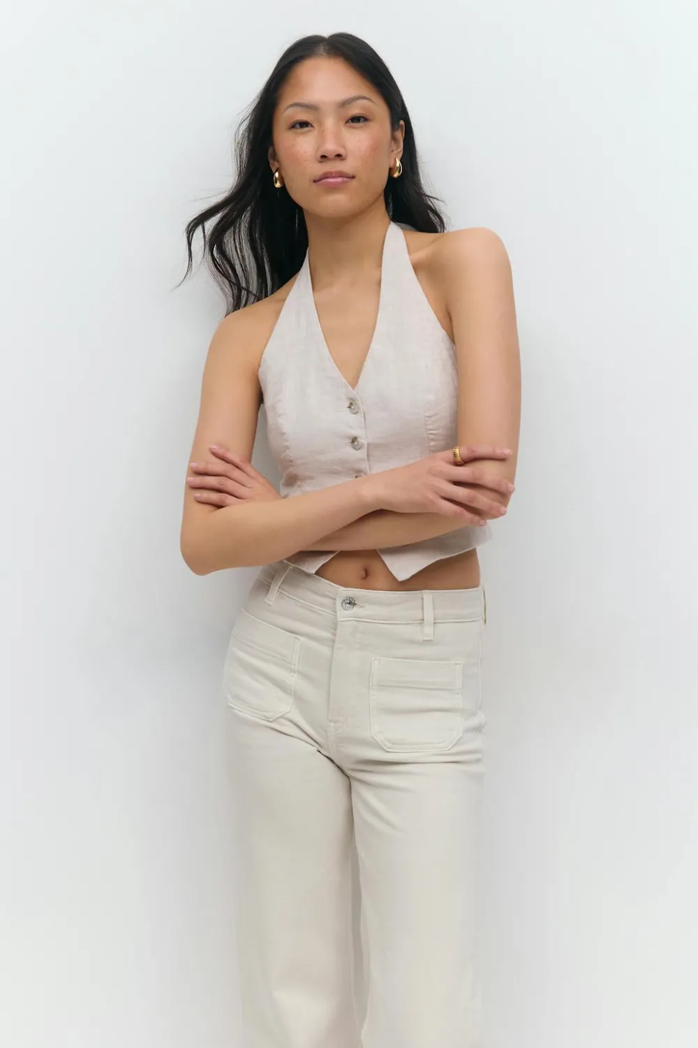 New Gina Tricot Linen halterneck vest Beige