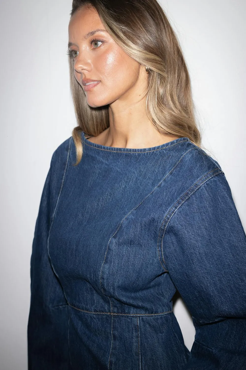 New Gina Tricot Longsleeve denim dress Blauw